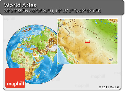 Physical Location Map of the Area around 28° 47' 8" N, 41° 43' 30" E