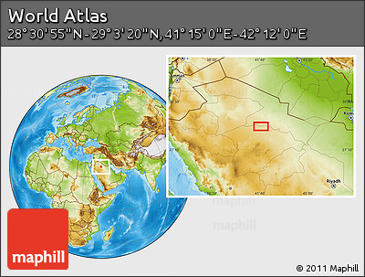 Physical Location Map of the Area around 28° 47' 8" N, 41° 43' 30" E