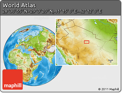 Physical Location Map of the Area around 28° 47' 8" N, 41° 43' 30" E