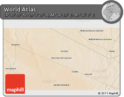 Satellite 3D Map of the Area around 28° 47' 8" N, 45° 7' 30" E