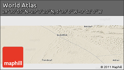 Shaded Relief Panoramic Map of the Area around 28° 47' 8" N, 4° 10' 30" W