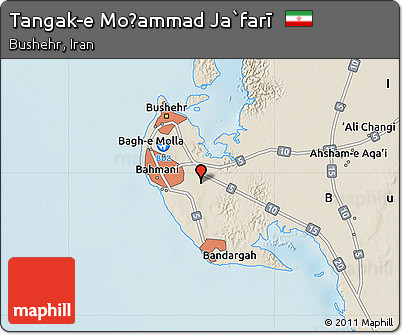 Shaded Relief Map of Tangak-e Moḩammad Ja`farī