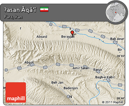 Shaded Relief Map of Ḩasan Āqā'ī