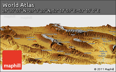 Physical Panoramic Map of the Area around 28° 47' 8" N, 52° 46' 29" E
