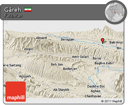 Shaded Relief Panoramic Map of Gāreh