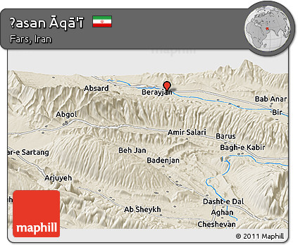 Shaded Relief Panoramic Map of Ḩasan Āqā'ī