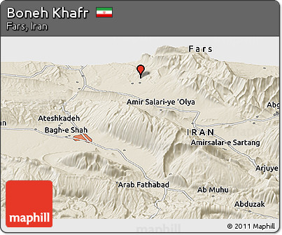 Shaded Relief Panoramic Map of Boneh Khafr