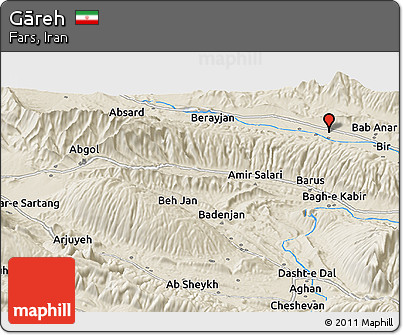 Shaded Relief Panoramic Map of Gāreh