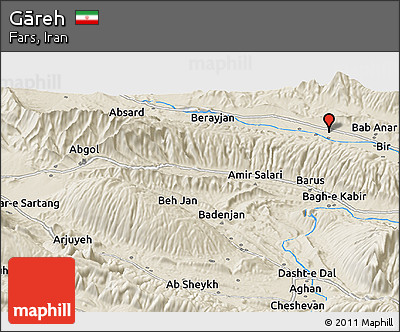 Shaded Relief Panoramic Map of Gāreh