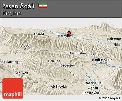 Shaded Relief Panoramic Map of Ḩasan Āqā'ī