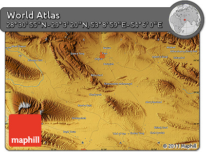 Physical Map of the Area around 28° 47' 8" N, 53° 37' 30" E
