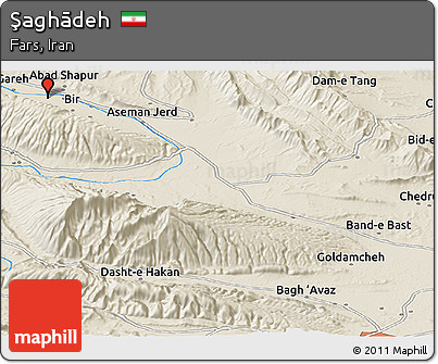 Shaded Relief Panoramic Map of Şaghādeh