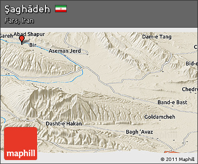 Shaded Relief Panoramic Map of Şaghādeh
