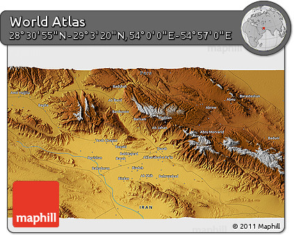 Physical 3D Map of the Area around 28° 47' 8" N, 54° 28' 30" E