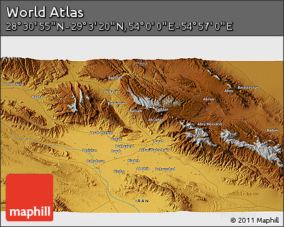 Physical 3D Map of the Area around 28° 47' 8" N, 54° 28' 30" E