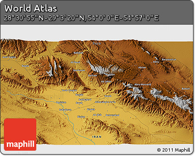 Physical 3D Map of the Area around 28° 47' 8" N, 54° 28' 30" E