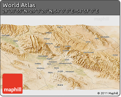 Satellite 3D Map of the Area around 28° 47' 8" N, 54° 28' 30" E