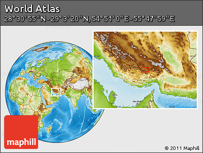 Physical Location Map of the Area around 28° 47' 8" N, 55° 19' 30" E