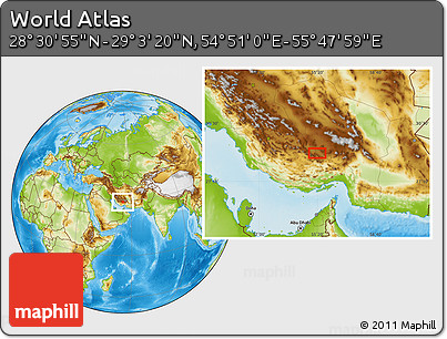 Physical Location Map of the Area around 28° 47' 8" N, 55° 19' 30" E