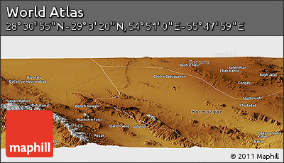 Physical Panoramic Map of the Area around 28° 47' 8" N, 55° 19' 30" E