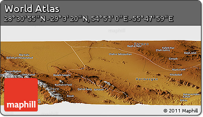 Physical Panoramic Map of the Area around 28° 47' 8" N, 55° 19' 30" E