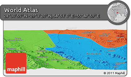 Political Panoramic Map of the Area around 28° 47' 8" N, 55° 19' 30" E