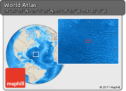 Shaded Relief Location Map of the Area around 28° 47' 8" N, 55° 10' 29" W