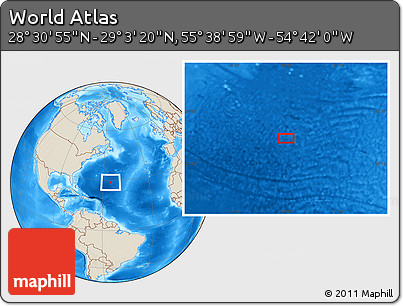 Shaded Relief Location Map of the Area around 28° 47' 8" N, 55° 10' 29" W