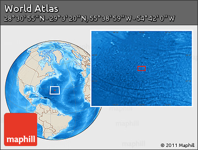 Shaded Relief Location Map of the Area around 28° 47' 8" N, 55° 10' 29" W