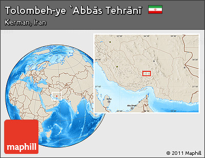 Shaded Relief Location Map of Tolombeh-ye `Abbās Tehrānī