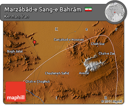 Physical Map of Marzābād-e Sang-e Bahrām