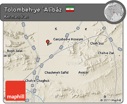 Shaded Relief Map of Tolombeh-ye `Alībāz