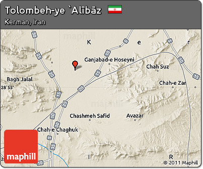 Shaded Relief Map of Tolombeh-ye `Alībāz