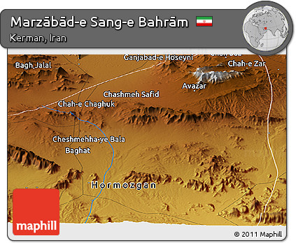 Physical Panoramic Map of Marzābād-e Sang-e Bahrām