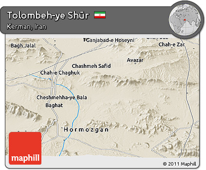 Shaded Relief Panoramic Map of Tolombeh-ye Shūr