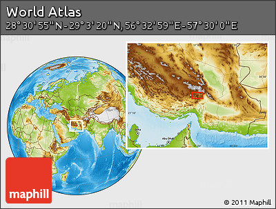 Physical Location Map of the Area around 28° 47' 8" N, 57° 1' 29" E