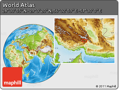 Physical Location Map of the Area around 28° 47' 8" N, 57° 1' 29" E