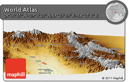 Physical Panoramic Map of the Area around 28° 47' 8" N, 57° 52' 30" E