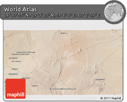 Satellite 3D Map of the Area around 28° 47' 8" N, 59° 34' 30" E