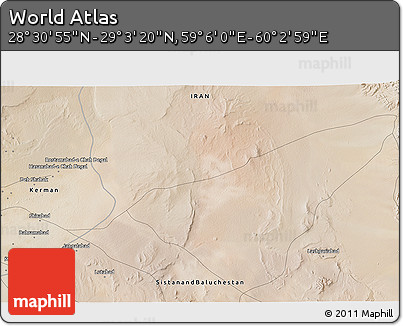 Satellite 3D Map of the Area around 28° 47' 8" N, 59° 34' 30" E