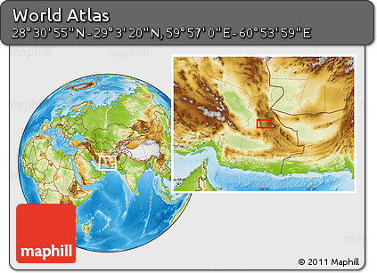 Physical Location Map of the Area around 28° 47' 8" N, 60° 25' 29" E