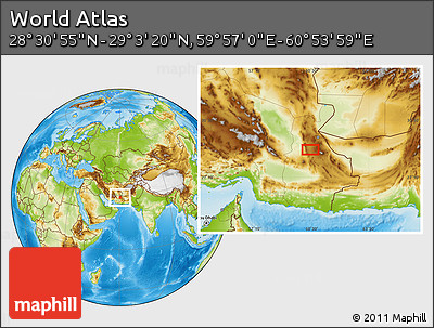 Physical Location Map of the Area around 28° 47' 8" N, 60° 25' 29" E