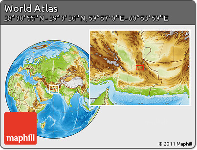 Physical Location Map of the Area around 28° 47' 8" N, 60° 25' 29" E