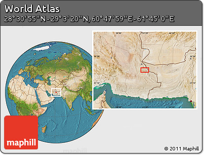 Satellite Location Map of the Area around 28° 47' 8" N, 61° 16' 29" E