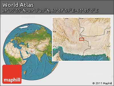 Satellite Location Map of the Area around 28° 47' 8" N, 61° 16' 29" E
