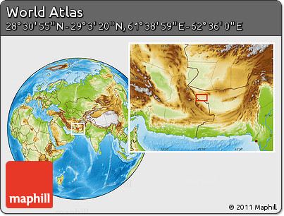 Physical Location Map of the Area around 28° 47' 8" N, 62° 7' 30" E