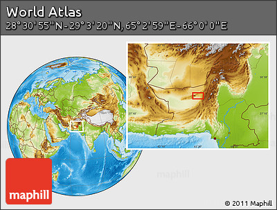 Physical Location Map of the Area around 28° 47' 8" N, 65° 31' 30" E