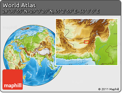 Physical Location Map of the Area around 28° 47' 8" N, 65° 31' 30" E
