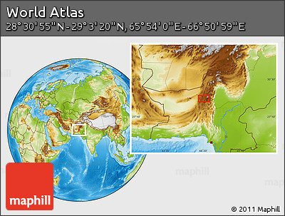 Physical Location Map of the Area around 28° 47' 8" N, 66° 22' 30" E