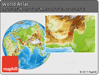 Physical Location Map of the Area around 28° 47' 8" N, 66° 22' 30" E